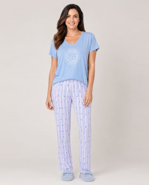 Pijama con pantalón estampado de luna celeste
