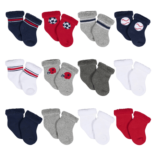 Set de 12 calcetines con estampado deportivos para bebé niño