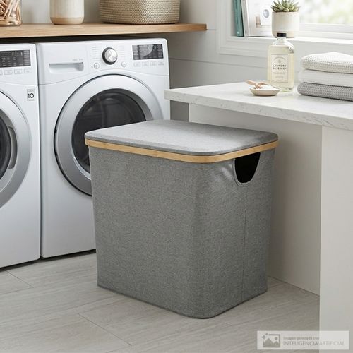 Cesta organizadora rectangular con tapa para almacenamiento con bambú 50 x 35 x 40 cm