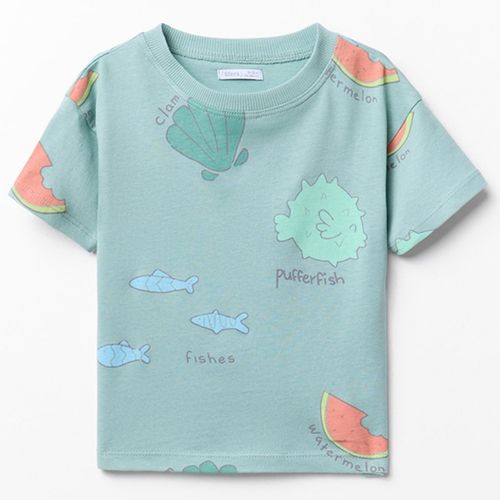 Camiseta verde con estampado marino para bebé niño