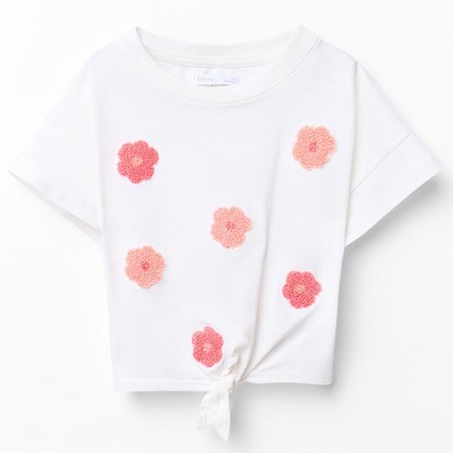 Camiseta blanca con flores bordadas para niña