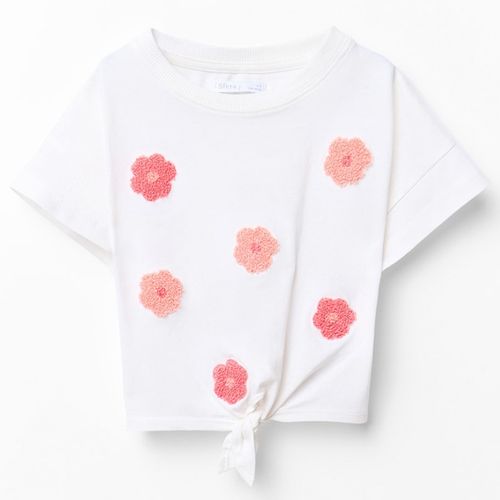 Camiseta blanca con flores bordadas para niña