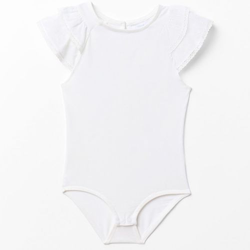 Body suit blanco con vuelos bordados para niña