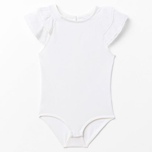 Body suit blanco con vuelos bordados para niña