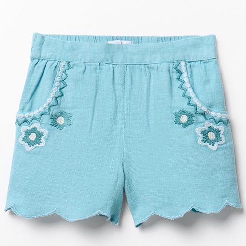Short turquesa con bordados florales para niña