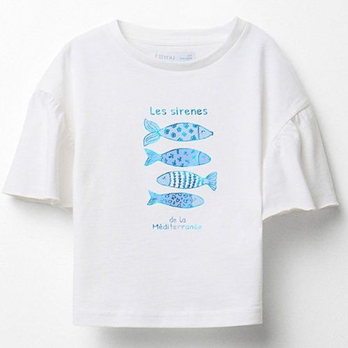 Camiseta blanca con estampado de peces para niña