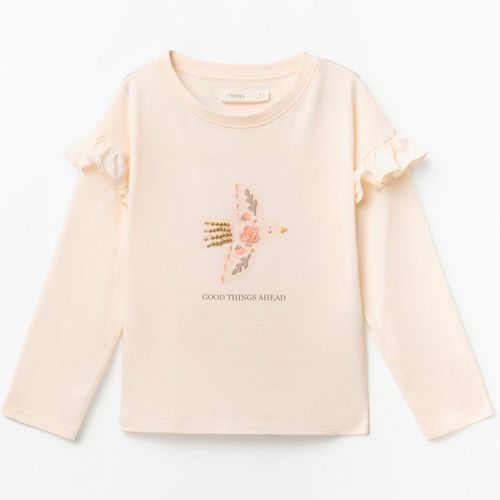 Camiseta ivory con bordado de ave para niña