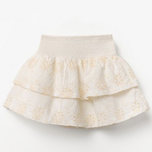 Falda blanca bordada con olanes para niña