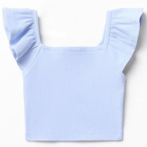 Blusa celeste crop top acanalada para niña