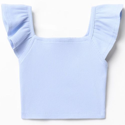 Blusa celeste crop top acanalada para niña