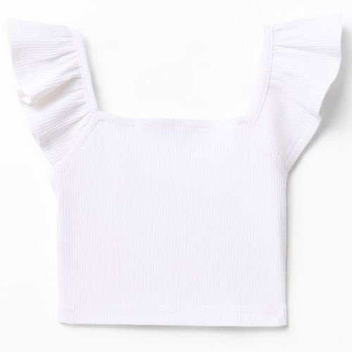 Blusa blanca crop top acanalada para niña