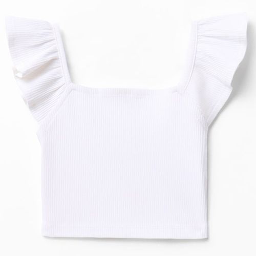 Blusa blanca crop top acanalada para niña