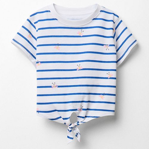 Camiseta blanca con rayas azules para niña