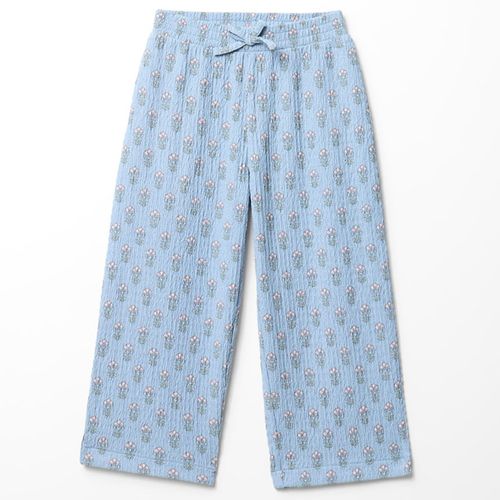 Pantalón azul estampado floral para niña