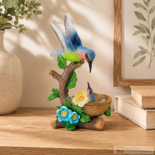 Figura decorativa de colibríes en nido 18 x 11 x 8 cm