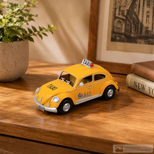 Carro a escala clásico amarillo 11 x 9 x 23 cm