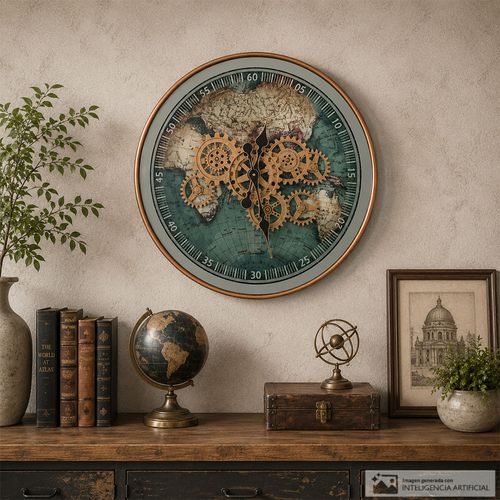 Reloj de pared estilo vintage con mapa 60 cm
