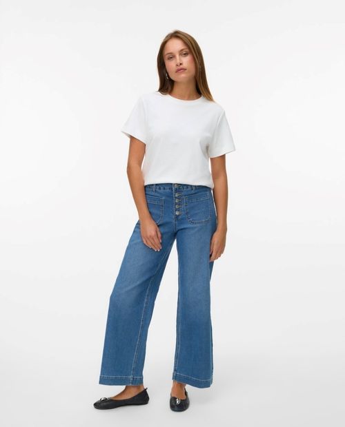 Jeans wide flare con bolsillos de parche frontales "32