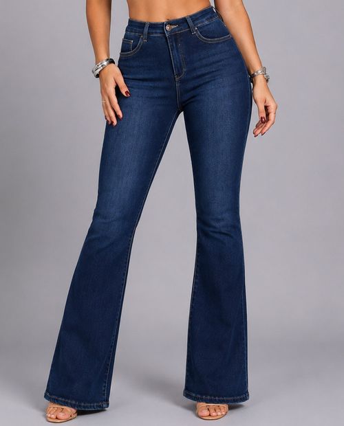 Jeans flare control fit denim azul oscuro