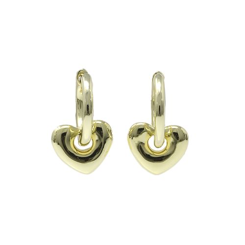 Aretes con corazón colgante de plata en baño de oro