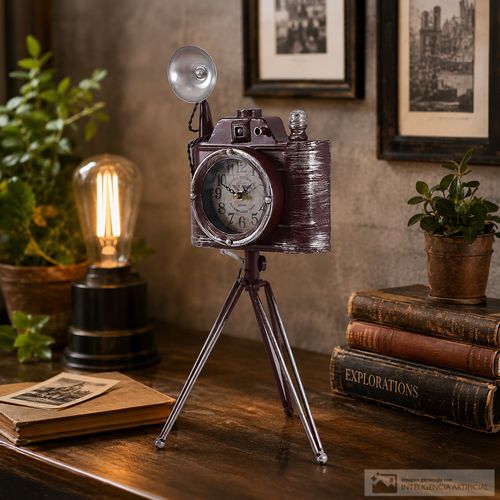 Reloj decorativo estilo cámara vintage 49 x 20 x 22 cm