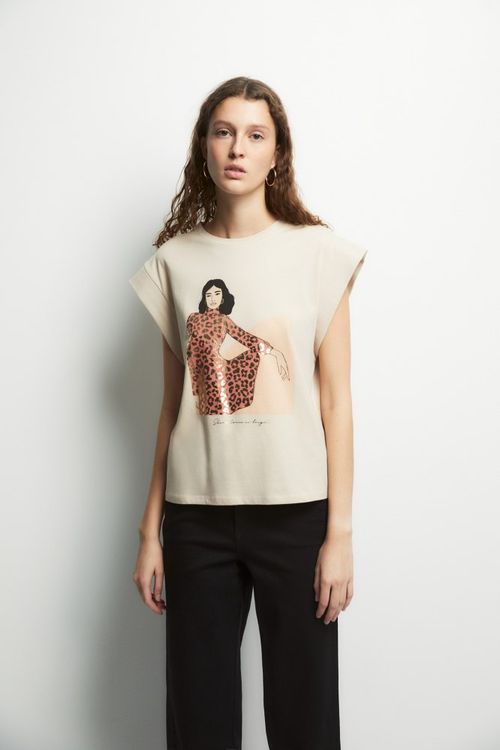 Camiseta beige claro con estampado foil