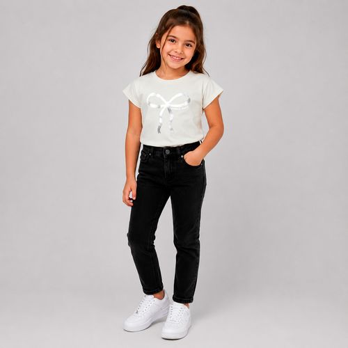 Camiseta blanca con estampado de lazo para niña