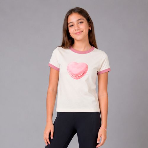Camiseta ivory con estampado de corazón para niña
