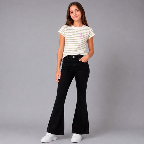 Camiseta bicolor con lazo bordado para niña