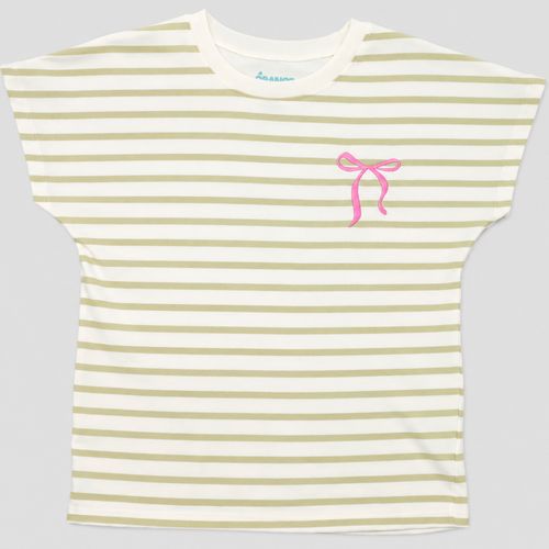 Camiseta bicolor con lazo bordado para niña