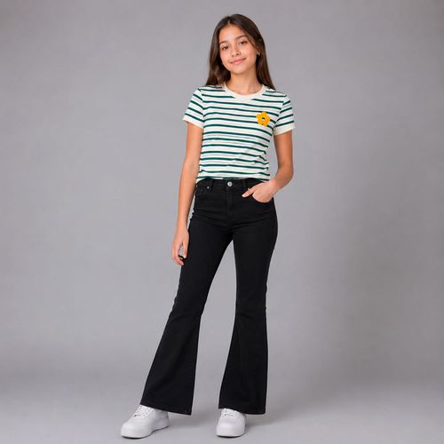 Camiseta rayada con aplique floral para niña