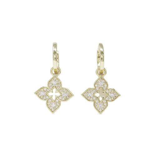 Aretes huggie de trébol baño de oro con zirconias
