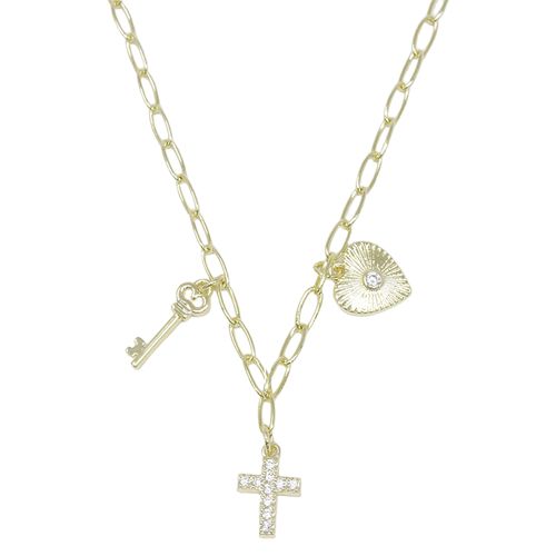 Collar paperclip dorado con dijes religiosos 2 mm- 46 cm