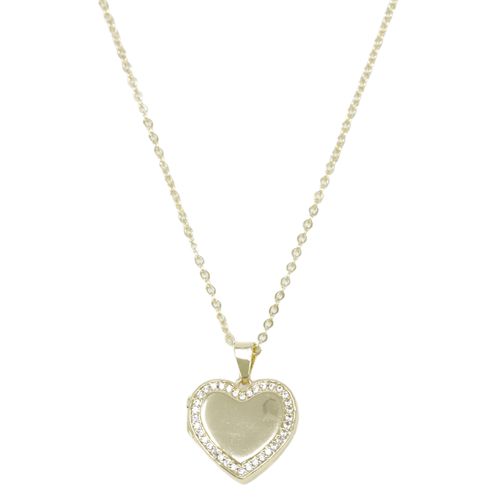 Collar relicario corazón con zirconias 2 mm- 46 cm