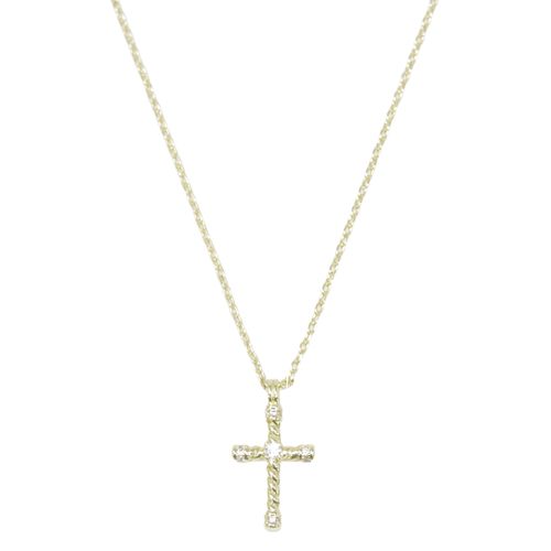 Collar dorado con dije de cruz y zirconias 1mm-46 cm