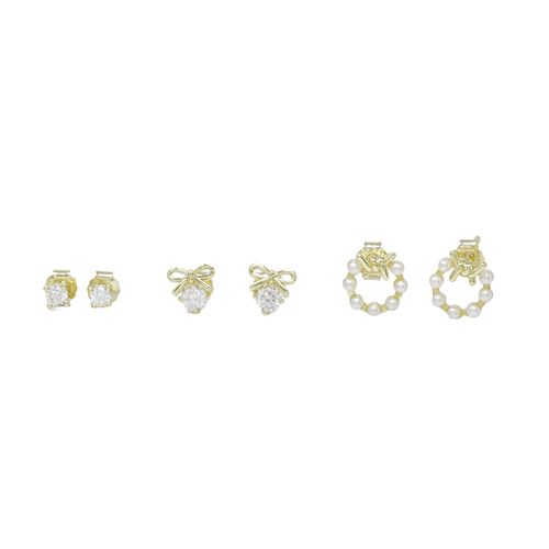 Set 3 aretes stud dorados con zirconias