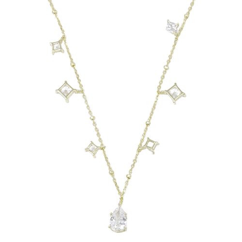 Collar de plata en baño de oro con charms de cristales 1mm-46 cm