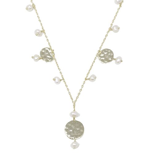 Collar baño de oro con charms y perlas dorado 1 mm-46 cm