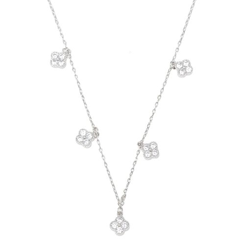Collar tréboles de plata con zirconia plateado 1mm-46 cm