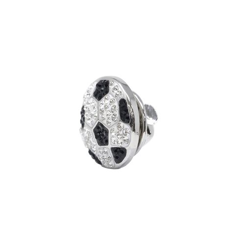 Pin de balón de fútbol pavé en cristales negros y transparentes