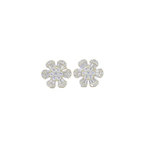 Aretes florales baño de oro con zirconia dorados