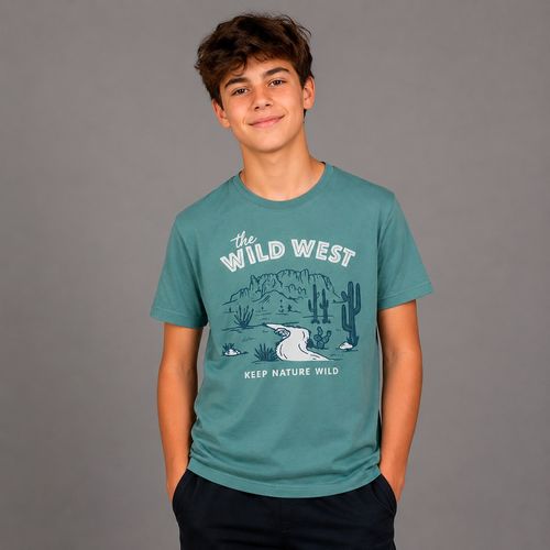 Camiseta verde con estampado Wild West para niño