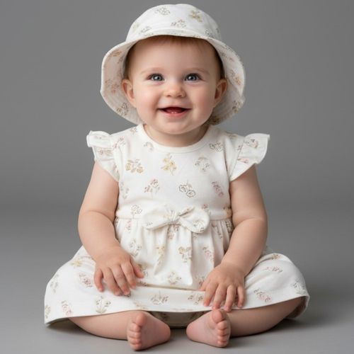 Vestido blanco con sombrero para bebé niña