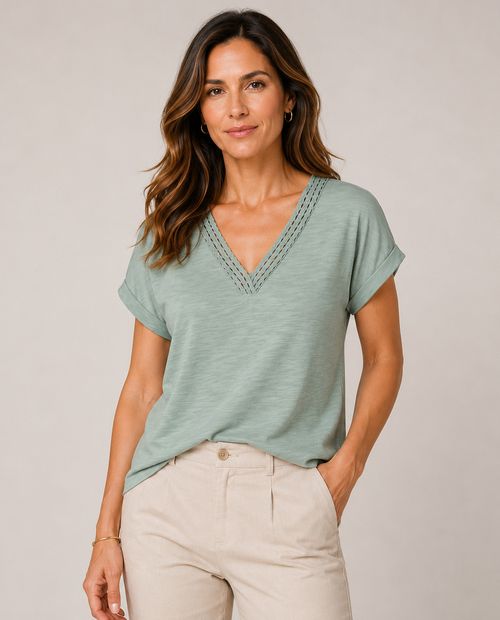 Blusa cuello en v heather sage
