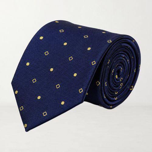 Corbata Oscar de la Renta azul marino con diseño geométrico dorado