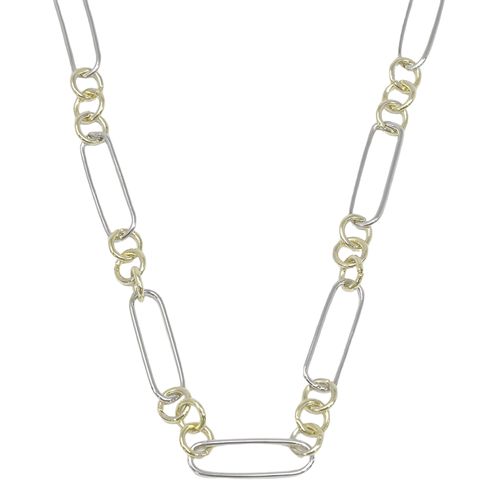 Collar de brass bicolor tipo paperclip con eslabones grandes para mujer