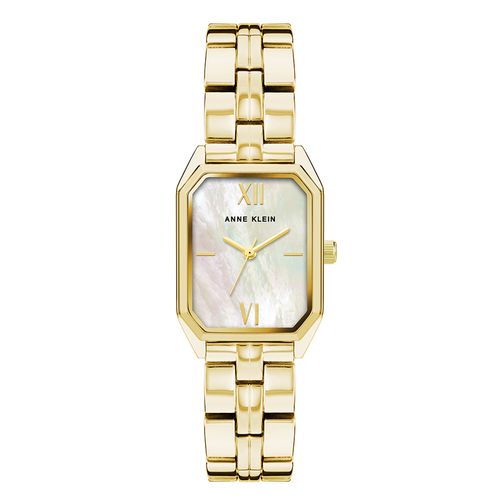 Reloj Anne Klein analógico de acero inoxidable dorado con carátula de nácar para mujer