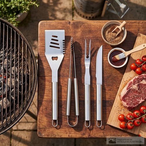 Set de utensilios para BBQ de 4 piezas métalico