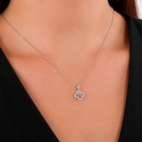Collar trébol nácar chapado en oro blanco 18k 2 mm-44 cm