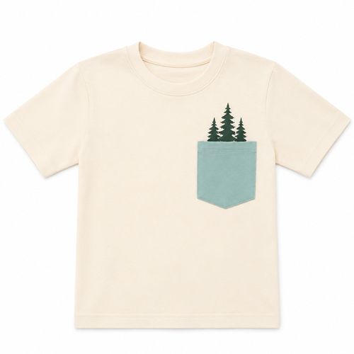 Camiseta ivory con bolsillo y estampado de bosque para niño